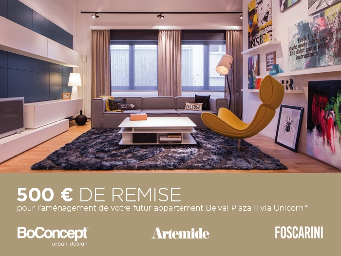 Unicorn en charge de l'aménagement de l'appartement témoin de Belvalplaza II